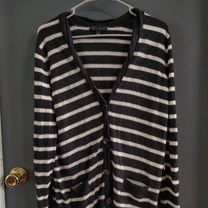 Banana Republic Women's XL Cardigan Black White Stripe Front Pockets Long Sleeve